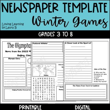 Preview of Winter Games 2022 Newspaper Template - Printable and Digital Grades 3 to 8