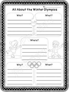 Preview of Winter Games 5 W's Activity for Primary and Junior - Printable and Digital