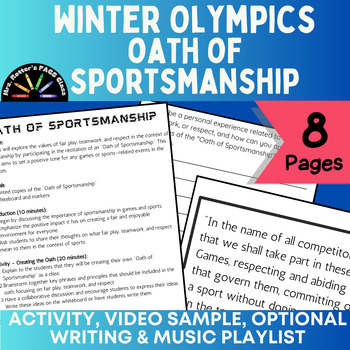 Preview of Winter Olympics - Oath of Sportsmanship Activity- Full Lesson + music playlists