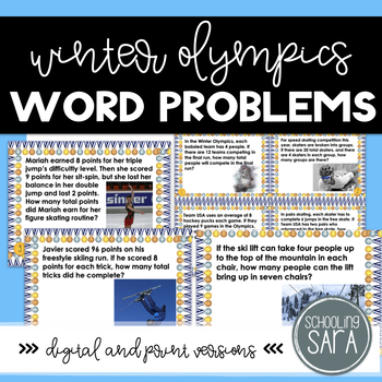 Preview of Winter Olympics Themed Mixed Operations Math Task Cards | Print and Digital