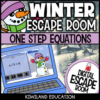 Preview of Winter One Step Equations Digital Escape Room Activity Game Christmas Math