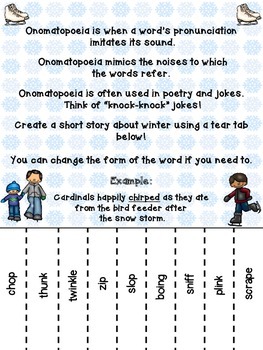 onomatopoeia winter tear tab activity writing creative palmetto purple created