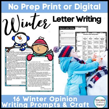 Preview of Winter Opinion Writing Activities, 16 Prompts, Paper & Craft 3rd 4th 5th Grade