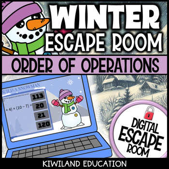 Preview of Winter Order of Operations with No Exponents Digital Escape Room Christmas