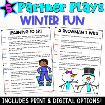 Preview of Winter Partner Plays: 5 Fun Scripts with a Comprehension Check Worksheet