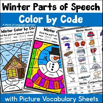 Preview of Winter Parts of Speech Color by Code