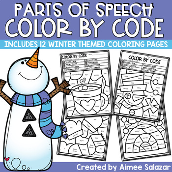 Preview of Winter Parts of Speech Color by Code