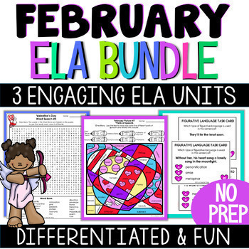 Preview of Valentine's Day Coloring Pages Grammar Figurative Language & ELA Bundle