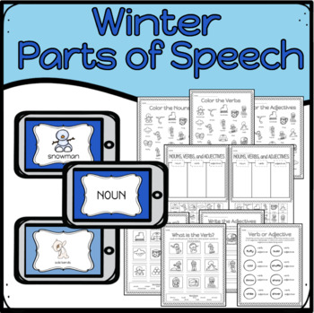 Preview of Winter Parts of Speech Practice Videos and Printables