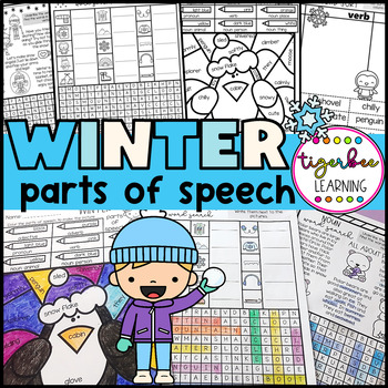 Preview of Winter Parts of Speech word search mad libs and color by code