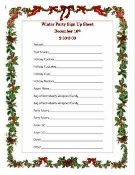 Preview of Holiday/Winter Party Sign Up Sheet
