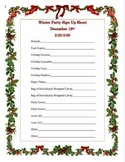 Holiday/Winter Party Sign Up Sheet