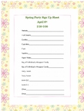 Spring Party Sign Up Sheet