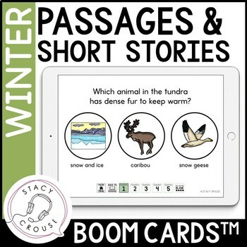 Preview of Winter Speech Therapy Short Story Comprehension Passages + Questions BOOM™ CARDS