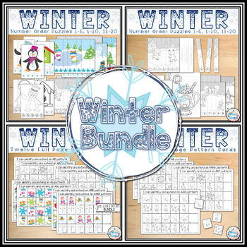 Preview of Winter Pattern Cards and Number Order Puzzles Math Centers Activities Bundle