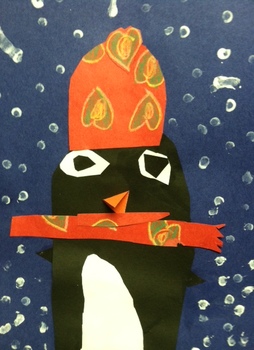 Preview of Winter Penguin Art Collage WITH VIDEO Instructions! Kindergarten and up!