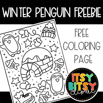 Preview of Winter Penguin Coloring Page FREEBIE for Winter Activities and Early Finishers