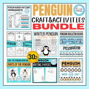 Preview of Winter Penguin Craft BUNDLE, Activities, math, Penguin craft template, writing