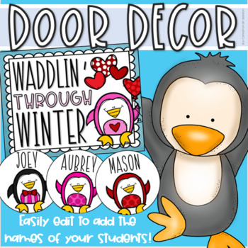 Preview of Winter Penguin Door Decorations Bulletin Board Display EDITABLE
