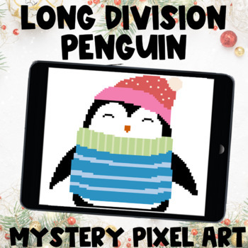 Preview of Winter Penguin Long Division Practice Pixel Art Digital Activity