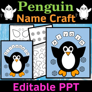 Preview of Winter Penguin Name Craft | Winter Holidays Craft and Activities, Penguin Craft