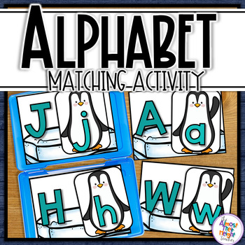 Preview of Winter Penguins Alphabet Letter Matching Uppercase and Lowercase Task Cards