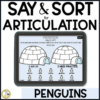 Preview of Winter Penguins Articulation Say & Sort - Digital Speech Progress Monitoring