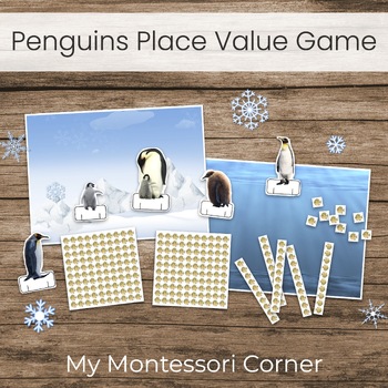 Preview of Winter Penguins Place Value Math Game, Montessori Bank Game Extension