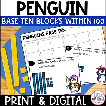 Preview of Winter Place Value Numbers to 100 Base Ten Blocks Task Cards & Google Slides™