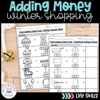 Preview of Winter Personal Finance Adding Money Worksheets 