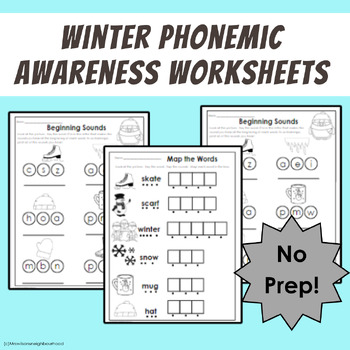 Preview of Winter Phonemic Awareness Worksheets rhyming sound mapping 
