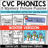 Winter Phonics Activity CVC Mystery Picture Puzzles Center