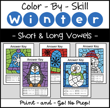 Preview of Winter Phonics Color by Code Long & Short Vowels