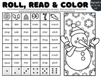 Winter Phonics Differentiated Roll, Read, & Color by Laura Karsjens