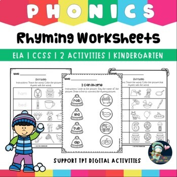 Preview of Winter Phonics Rhyming Worksheets