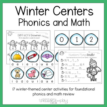 Preview of Winter Phonics and Math Kindergarten Center Activities