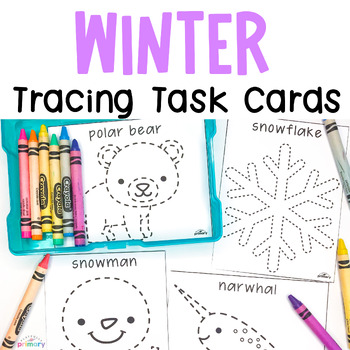 Preview of Winter Fine Motor Task Box Cards, Winter Animal Coloring Pages + Line Tracing