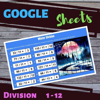 Preview of Winter Pixel Art Math Mystery Pictures - Division 1-12