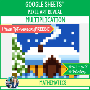 Preview of Winter Pixel Art Multiplication - 1-Year TpT Anniversary FREEBIE | Google Sheets