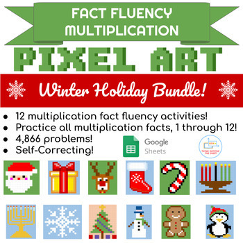 Preview of Winter Pixel Art Multiplication Bundle! 12 Digital Math Fact Fluency Activities