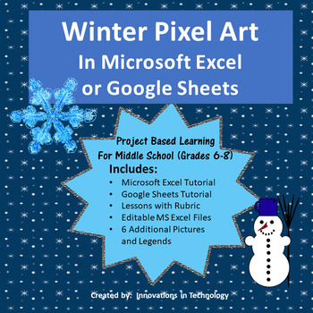 Preview of Winter Pixel Art in Microsoft Excel or Google Sheets | Distance Learning