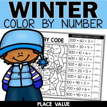 Preview of Winter Place Value | Expanded Form | Base 10 Blocks Coloring Sheets