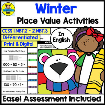 Preview of Winter Place Value Math Activities and Digital Assessment