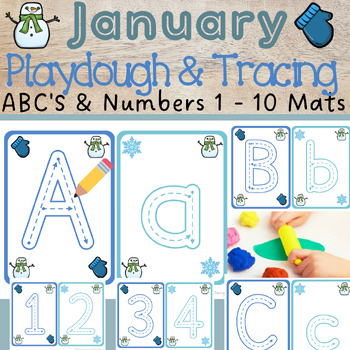 Preview of Winter Playdough & Tracing Mats - Alphabet - Numbers 1-10 - Great for Centers!