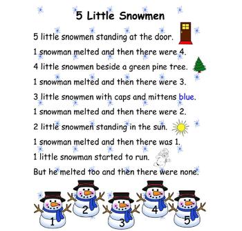 Winter Poem Five Little Snowmen by Jennifer Lockner TpT