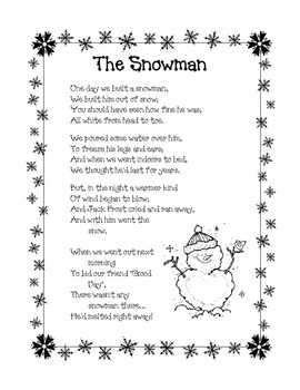 Winter Poem: The Snowman by Kristal | Teachers Pay Teachers