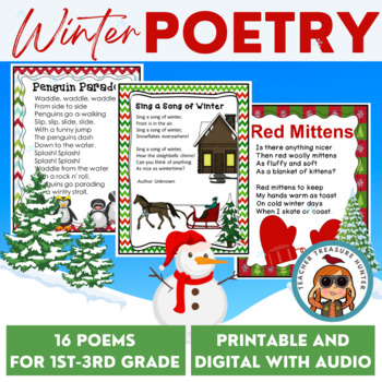 Preview of Winter Poetry for Early Readers Posters Student booklet + Audio