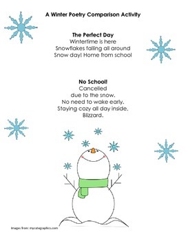 Winter Poetry Comparison Activity by Samantha Nasuti | TPT