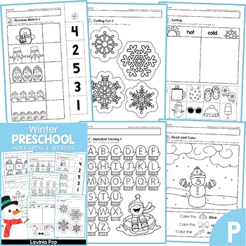 Preview of Winter Preschool No Prep Worksheets & Activities