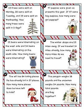 Winter Word Problem Task Cards 2-Digit Addition and Subtraction | TpT